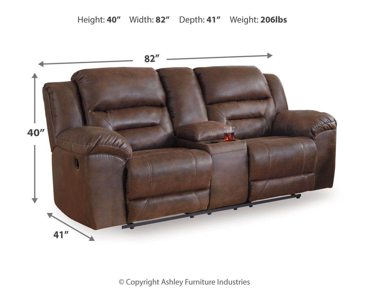 Stoneland - Chocolate - Dbl Reclining Loveseat with Console - Faux Leather - Forward Furniture
