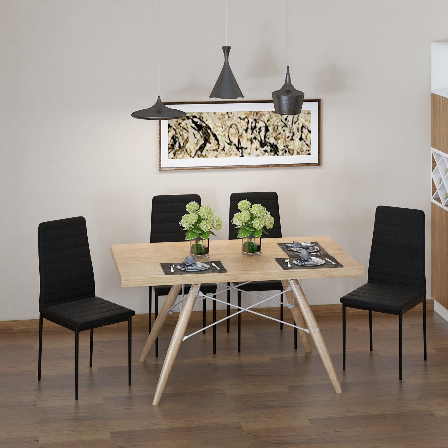 Set of 4 High-Back Upholstered Dining Chairs - Black