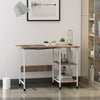 Folding Computer Desk with Storage Shelves, Study Writing Table Laptop Desk with 6 Wheels for Bedroom Home Office Workstation, Natural