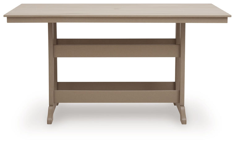 Seacliff Beach - Rectangular Counter Height Dining Table With Umbrella Option - Medium Brown