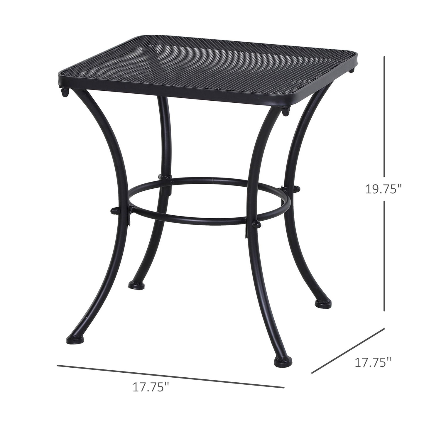 Square Outdoor Side Table, Metal Outdoor Patio Table, Garden Coffee Side Bistro Tables with Mesh Grid Top for Balcony, Porch, Backyard, 17.7" x 17.7" x 19.7", Black