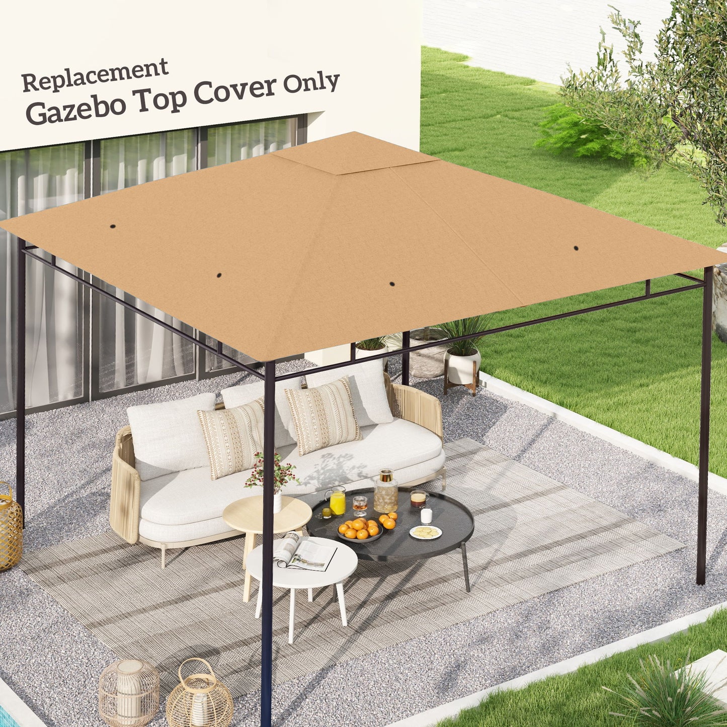 10' x 10' Square Gazebo Canopy Replacement UV Protected Top Cover Sun Shade Beige