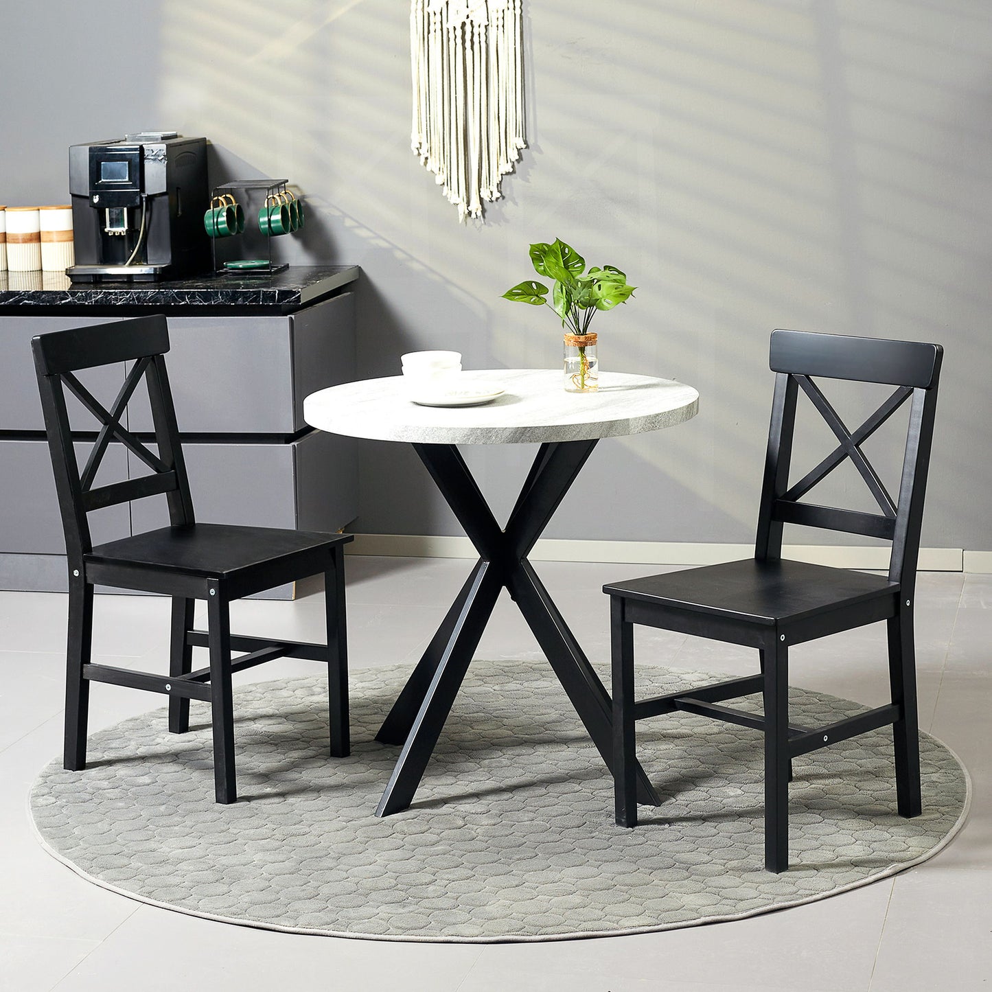 Wooden Dining Chairs Set of 2, Kitchen Chairs with Cross Back, Solid Structure for Living Room and Dining Room, Black