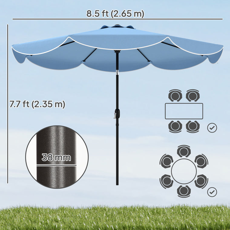 9' x 9' Sky Blue Round Market Umbrella with Valance & Tilt Crank