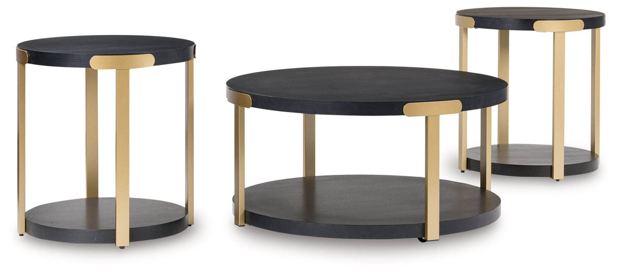 Shylore - Occasional Table Set (Set of 3) - Black / Brass Finish