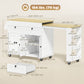Kitchen Island with Sliding Expandable Top, Rolling Kitchen Cart with Drawers, Cabinets & Spice Rack, White