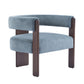 Modern Single Lounge Sofa Chair with Barrel-Back Design, Stylish Accent Armchair with 3-Leg Frame, 29.5" L x 26" W x 27" H, Blue+Walnut