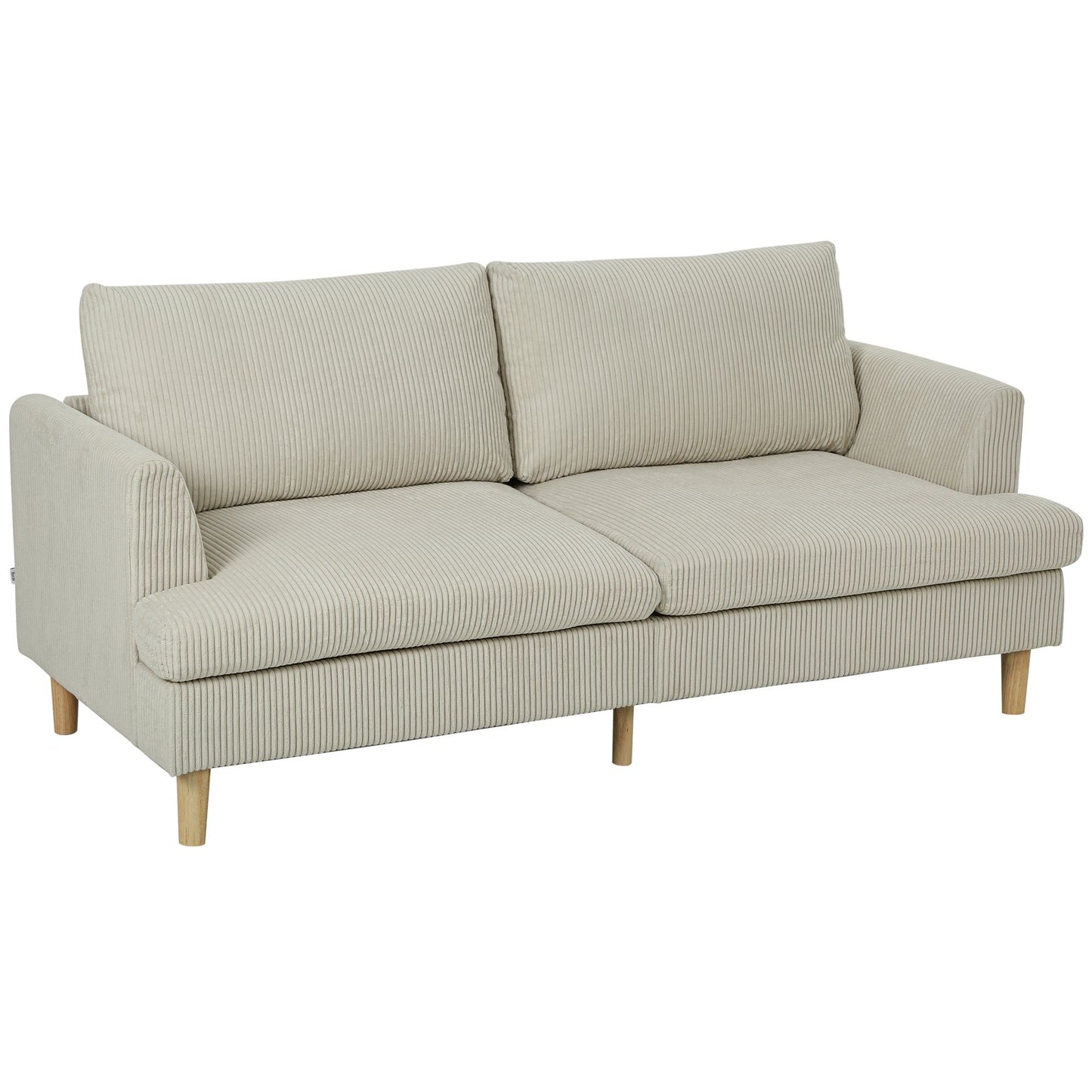 74" 3-Seater Corduroy Sofa with Spring Cushions - Beige