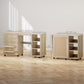 Sewing Machine Table with Drop Leaf, Folding Craft Table Rattan Door and Storage Shelves for Small Spaces, Natural