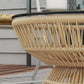 Rattan Outdoor Coffee Table, Patio End Table with Tempered Glass Tabletop & Steel Frame, Wicker Furniture, Nature Wood