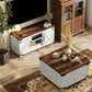 TV Stand and Coffee Table Set, TV Console Table for up to 50" TV, Center Table with Hinged Lift Top, Distressed White