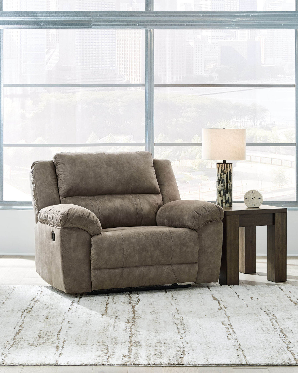 Laresview - Fossil - Zero Wall Wide Seat Recliner - Faux Leather - Forward Furniture