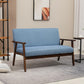Compact Loveseat Sofa Couch Linen Fabric Double Seat Sofa with Rubber Wood Legs Blue