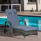 Wicker Chaise Lounge, Outdoor Lounge Chair, PE Rattan Patio Sun lounger with Head-rest, 5-Level Height Adjust Backrest, Cushion, & Wheels, Mixed Grey and Grey