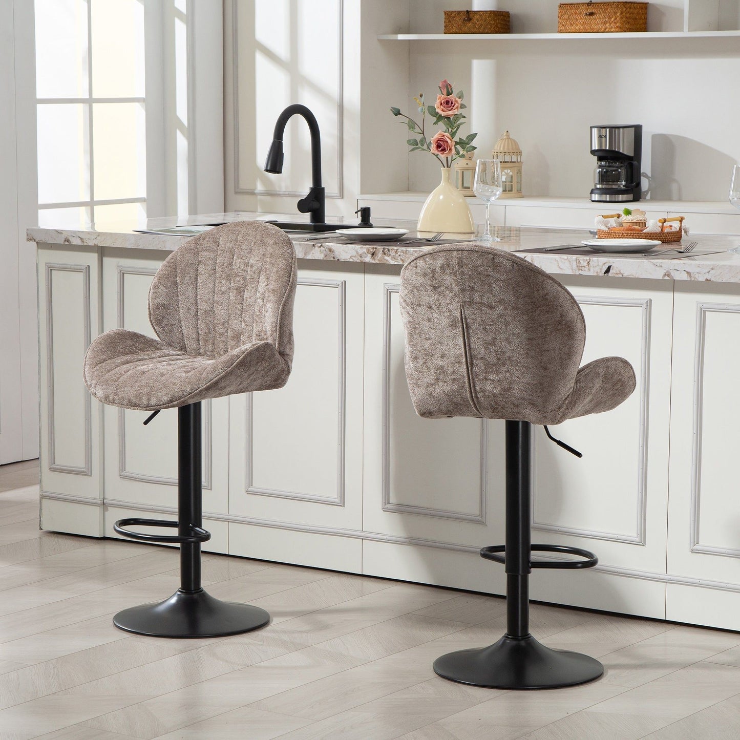 Swivel Bar Stools Set of 2 with Footrest - Brown