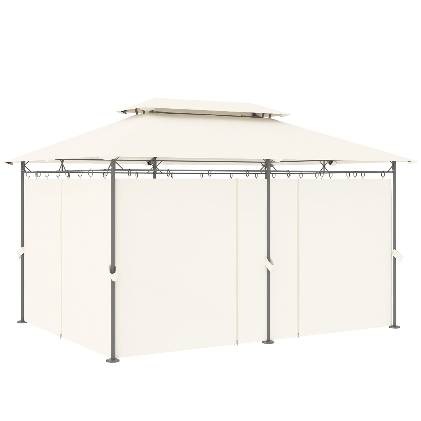 10' x 13' Double Roof Patio Gazebo, Outdoor Gazebo with Curtains, for Garden, Lawn, Backyard and Deck, Cream White