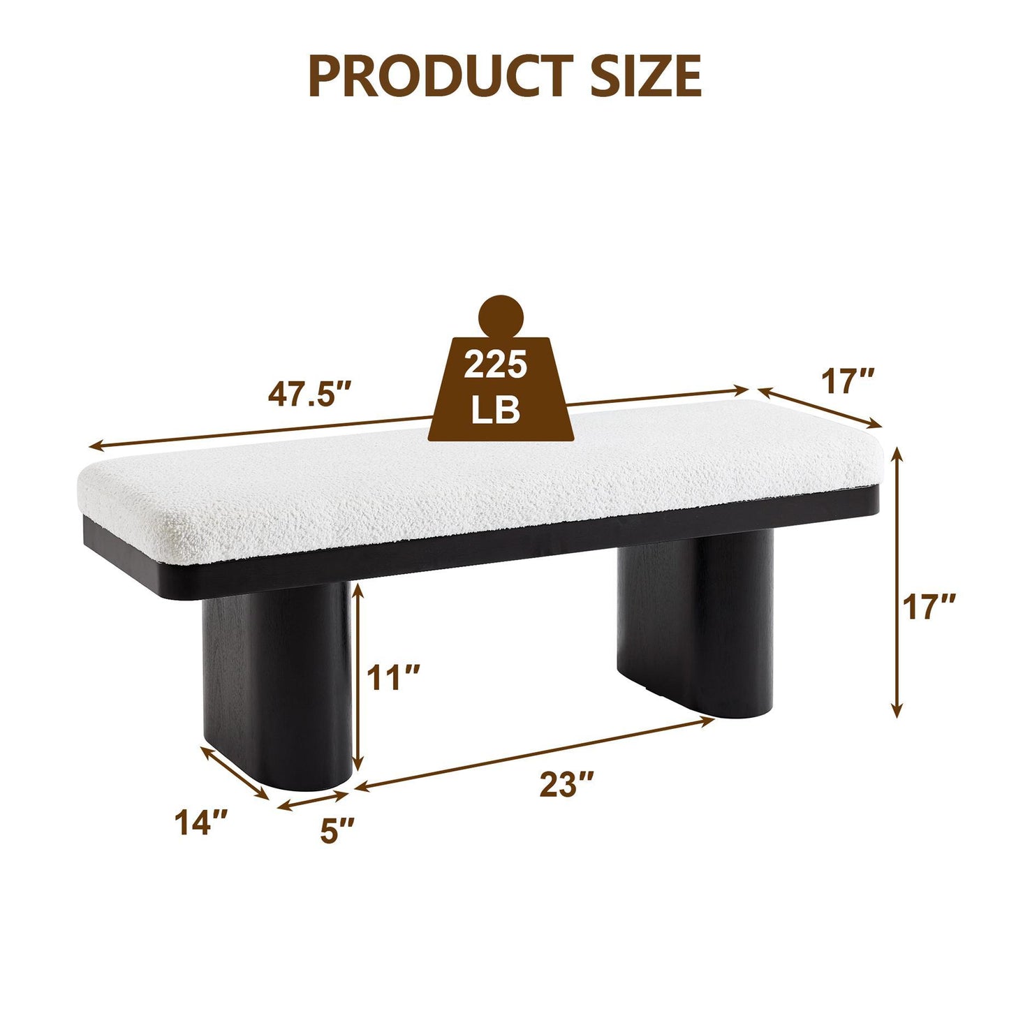 End-of-Bed Bench with Velvet Upholstery and High‑Density Foam Seat, Modern Ottoman with Rubberwood Legs, 47'' L x 17'' W x 17'' H, Black