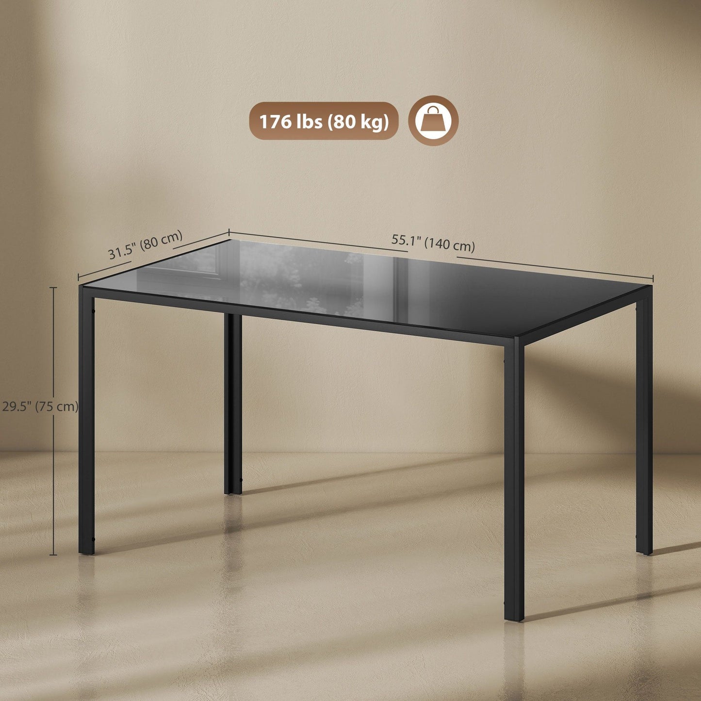 Rectangular Dining Table for 4 with Glass Top - Black