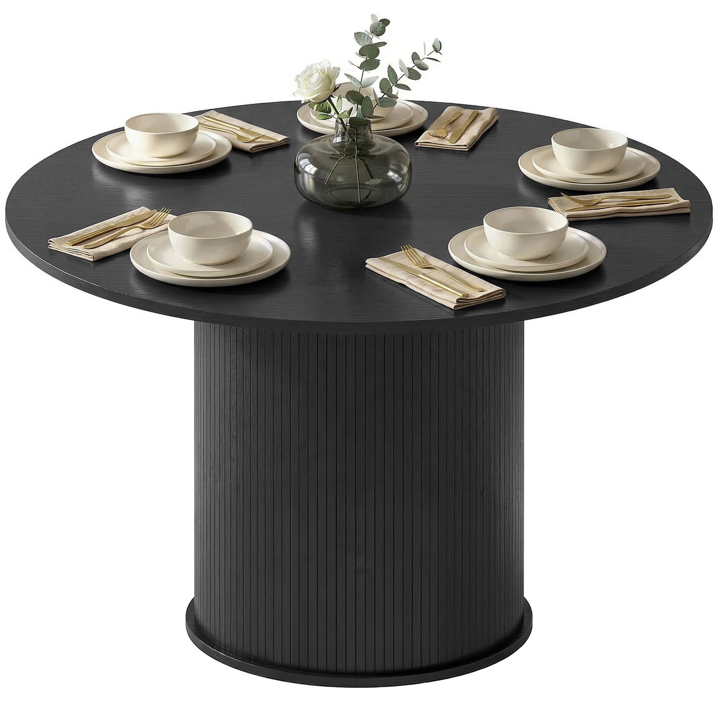 Round Dining Table for 5, 47 Inch Kitchen Table with Fluted Pedestal Base, for Kitchen Living Room Dining Room, Black