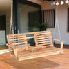 3 Seater Patio Swing Chair Wood Porch Swing with Foldable Table, Cup Holders, Steel Chains for Garden, Yard, Natural