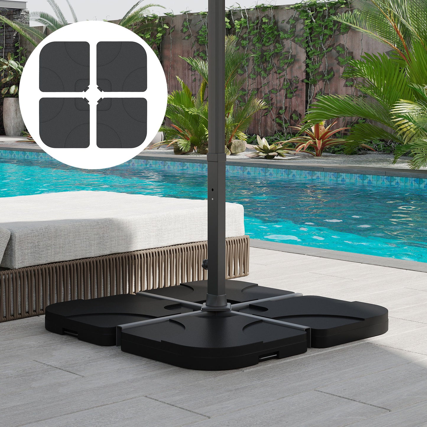 4pc Portable Umbrella Base Weights Garden Parasol Base Outdoor Patio Umbrella Stand Holder Weights, Black