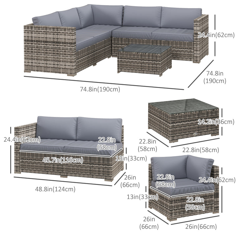 4-Piece Rattan Wicker Conversation Set with Corner Sofa