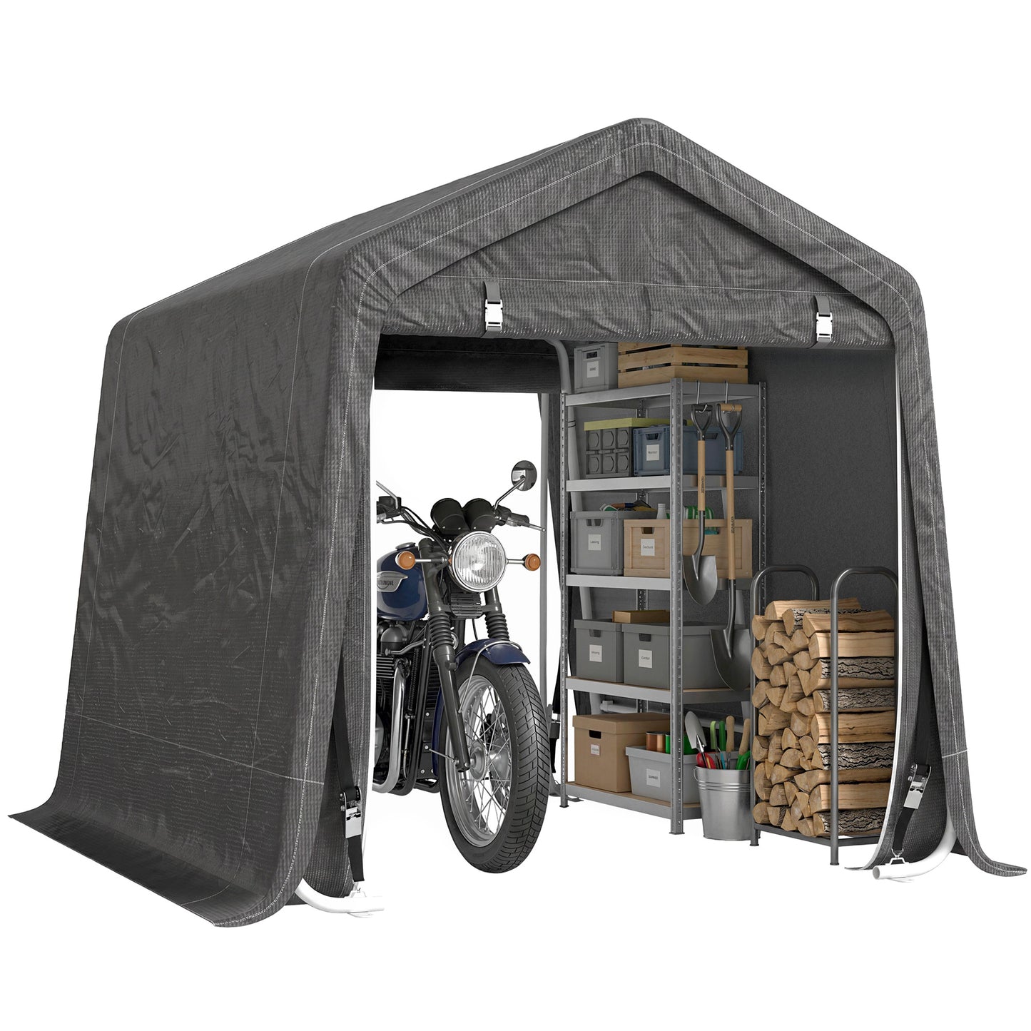 Garden Storage Tent, Patio Storage Shelter w/ Metal Frame and Double Zipper Doors, Green