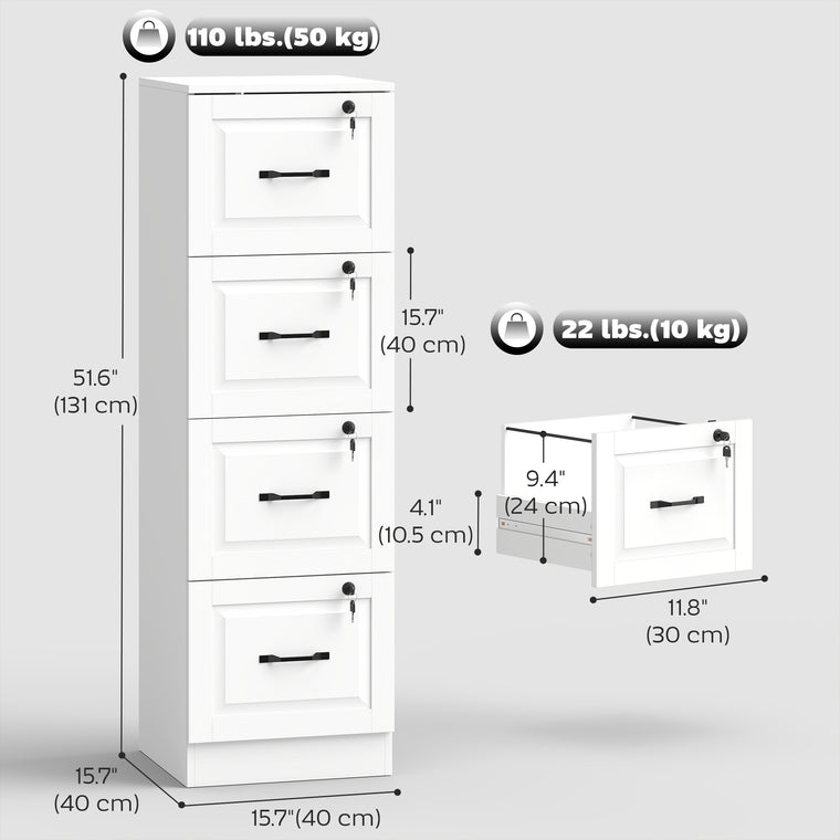 4-Drawer Vertical Filing Cabinet with Lock