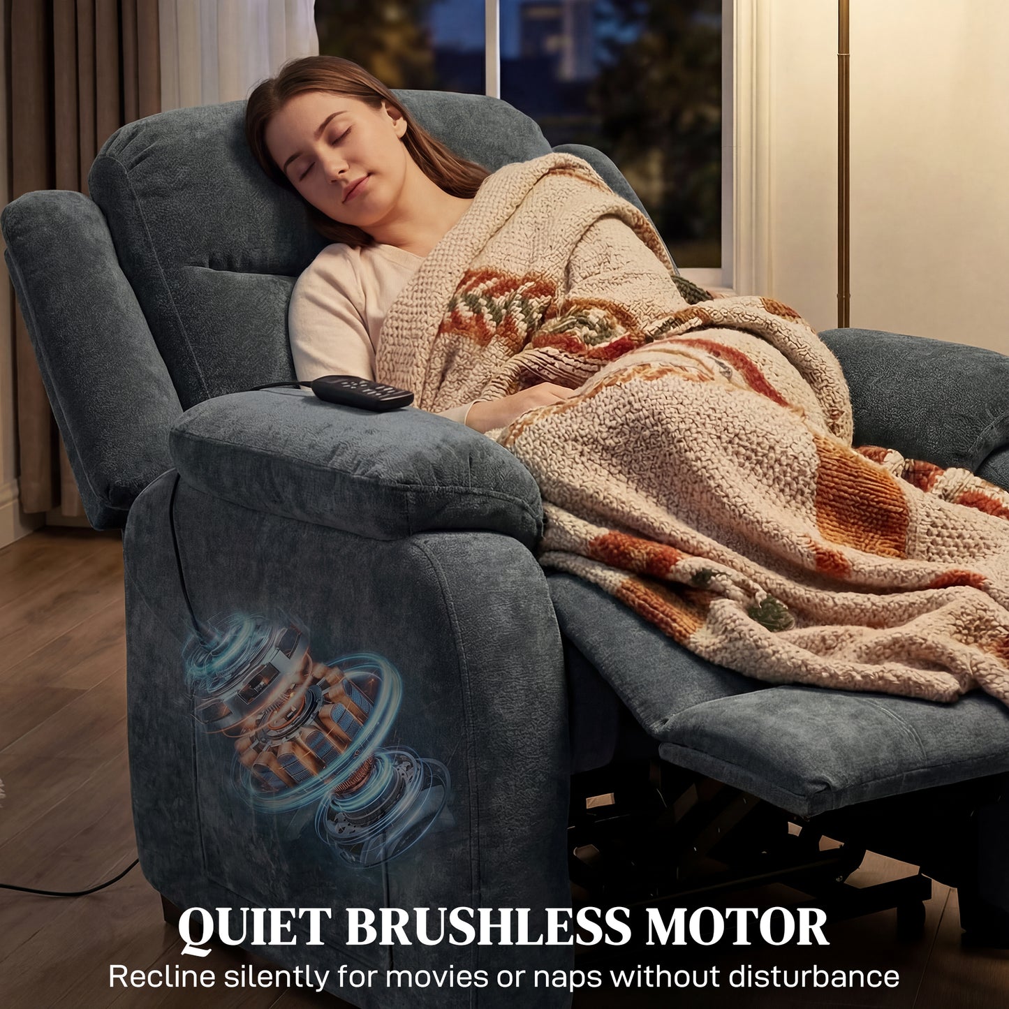 Massage Recliner Chair, Power Recliner with Quiet Brushless Motor, Remote, Pockets, 2 Memory Positions, Dark Grey