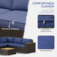 6 Pieces Outdoor Rattan Patio Furniture Set with Corner Sofa, Wood-Plastic Coffee Table, Navy Blue
