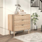 Bedroom Chest of Drawers, 3 Drawer Dresser with Fluted Panels and Solid Wood Legs, Storage Cabinet for Living Room, Oak