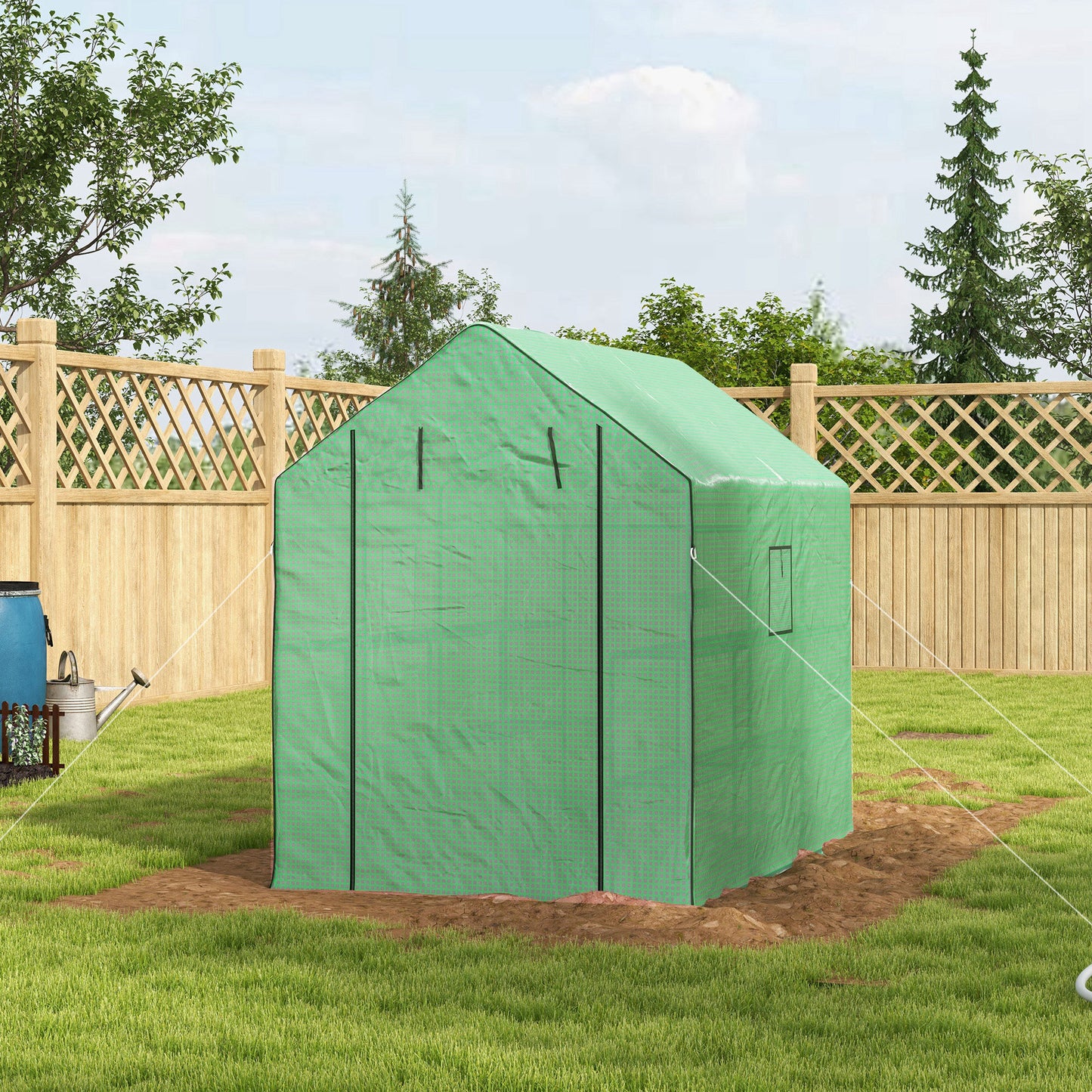 Walk-in Greenhouse with 3 Tier, Garden Plant Growhouse with Roll-up Door and Mesh Windows, 140 x 213 x 190 cm, Green