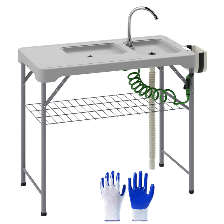 Folding Fish Cleaning Table with Sink & Faucet Sprayer
