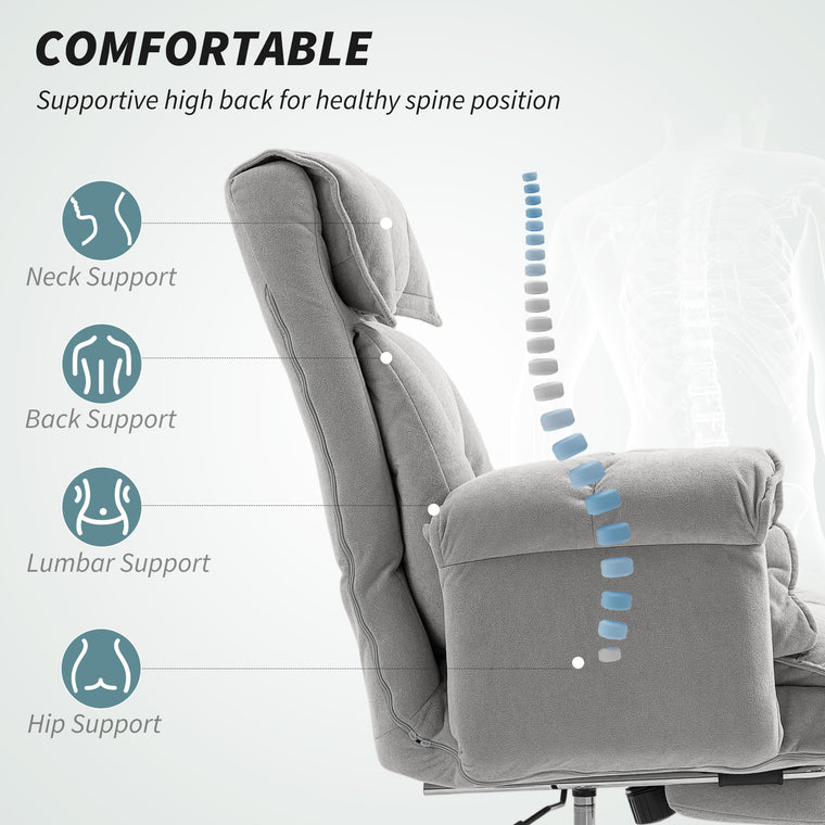 High Back Reclining Office Chair with Footrest - Light Grey