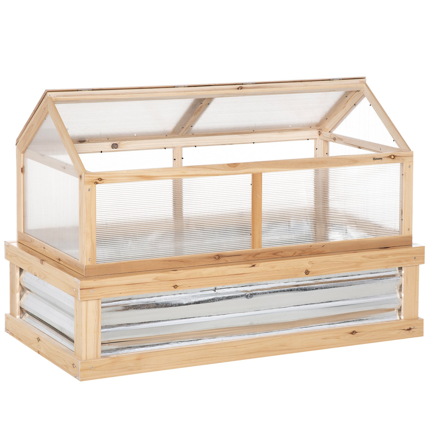 Raised Garden Flower Bed Kit with Greenhouse, Wooden Cold Frame Planter with Open Roofs, 48" x 24" x 32", Natural