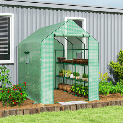 140 x 213 x 190 cm Walk-In Greenhouse with Tiered Shelves