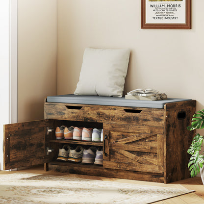 Shoe Storage Bench with Flip-Top Cabinet