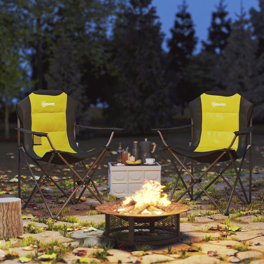 2 Pack Folding Camping Chairs, High Back Folding Chairs w/ Cup Holder, Padded Camping Chairs for Outdoor Events, Cream - Yellow