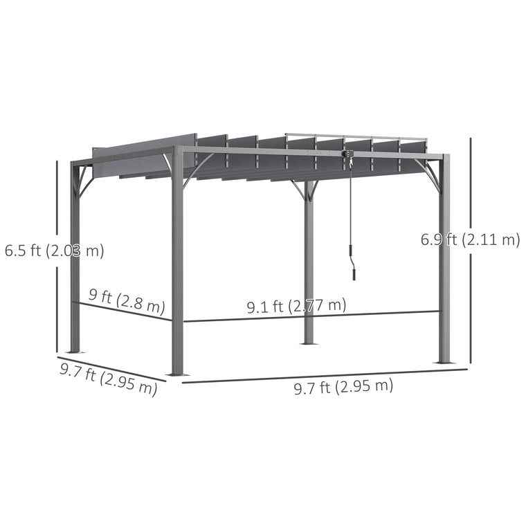 9.7' x 9.7' Grey Louvered Pergola with Retractable Roof