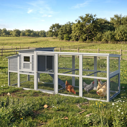 Large Wooden Chicken Coop with Covered Run & Nesting Box