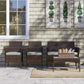 4 Pieces Wicker Outdoor Balcony Furniture Set Rattan Patio Furniture Set with Loveseat Chairs Glass Coffee Table Beige