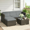 3 Pieces Patio Furniture Set with Cushions, Outdoor PE Rattan Wicker Conversation Corner Sofa Set with Glass Top Table