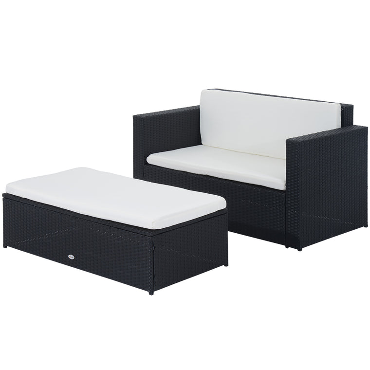 2-Piece PE Rattan Conversation Set with Double Ottoman