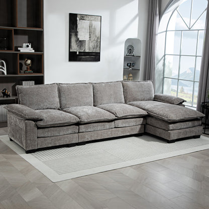 Chenille L-Shaped Sofa with Chaise - Grey