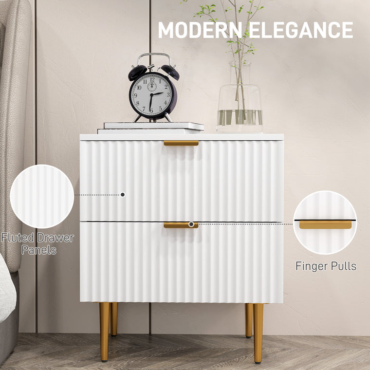 Nightstand with 2 Drawers and Metal Legs