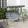 3-Seater Outdoor Porch Swing with Adjustable Canopy, Patio Swing Chair for Garden, Poolside, Backyard, Grey and White