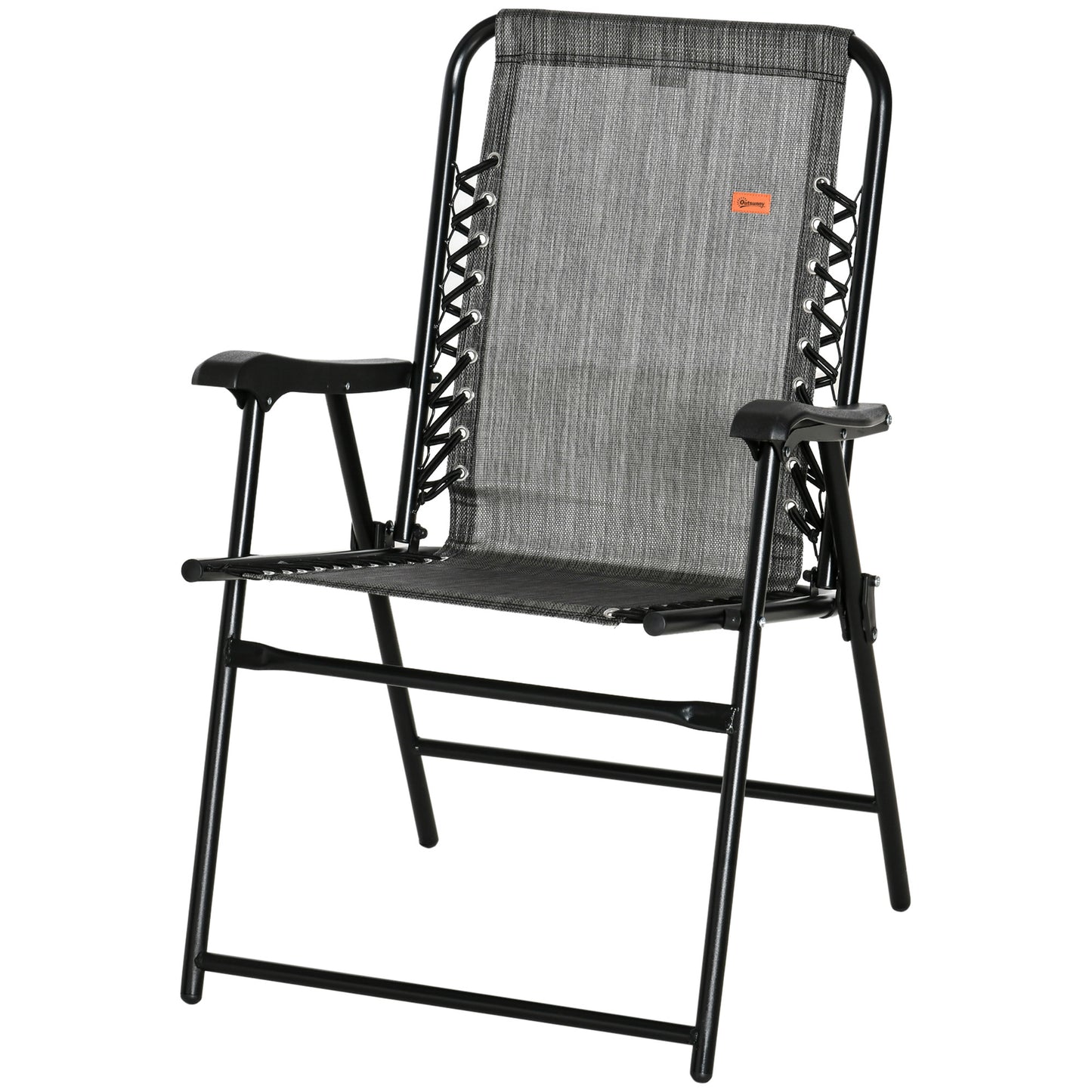 Outdoor Folding Chair, Bungee Sling Foldable Patio Dining Chair with Armrests, Folding Lawn Chair for Camping, Garden, Pool, Beach, Backyard, Grey