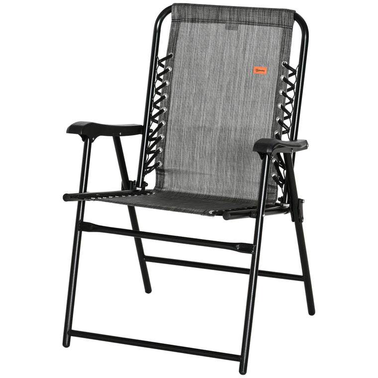 Bungee Sling Folding Patio Dining Chair with Armrests