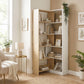 Corner Bookshelf, 5-Tier L-Shaped Bookcase with 350° Rotating Design, Two-Tone, Fruitwood/White