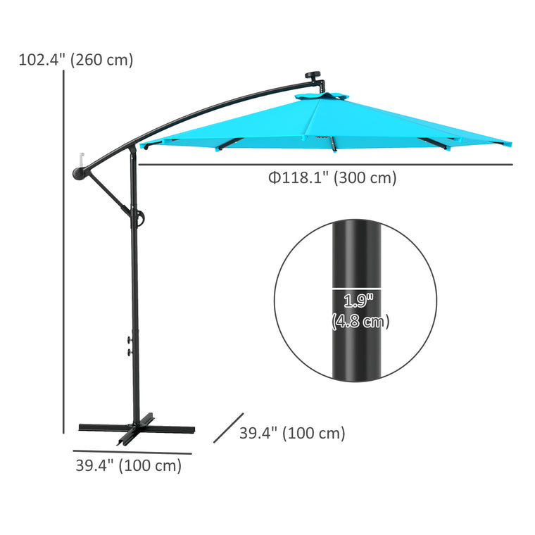 10ft Turquoise Banana Cantilever Umbrella with Solar Lights
